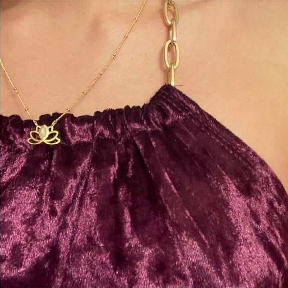 Just Polly Amethyst Purple Crushed Velvet Gold Chain Halter Top Small - Picture 7 of 11